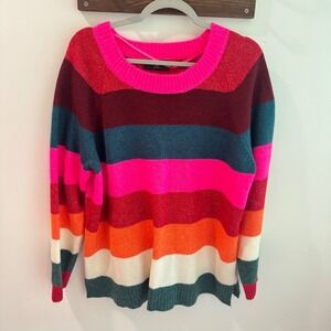 Lane Bryant Multi-Color Striped Crew Neck Sweater Pink Orange Teal 18/20 NWT
